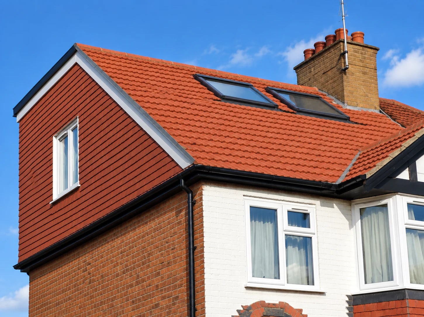Gable end and two roof windows on a supplied hip-to-gable loft conversion