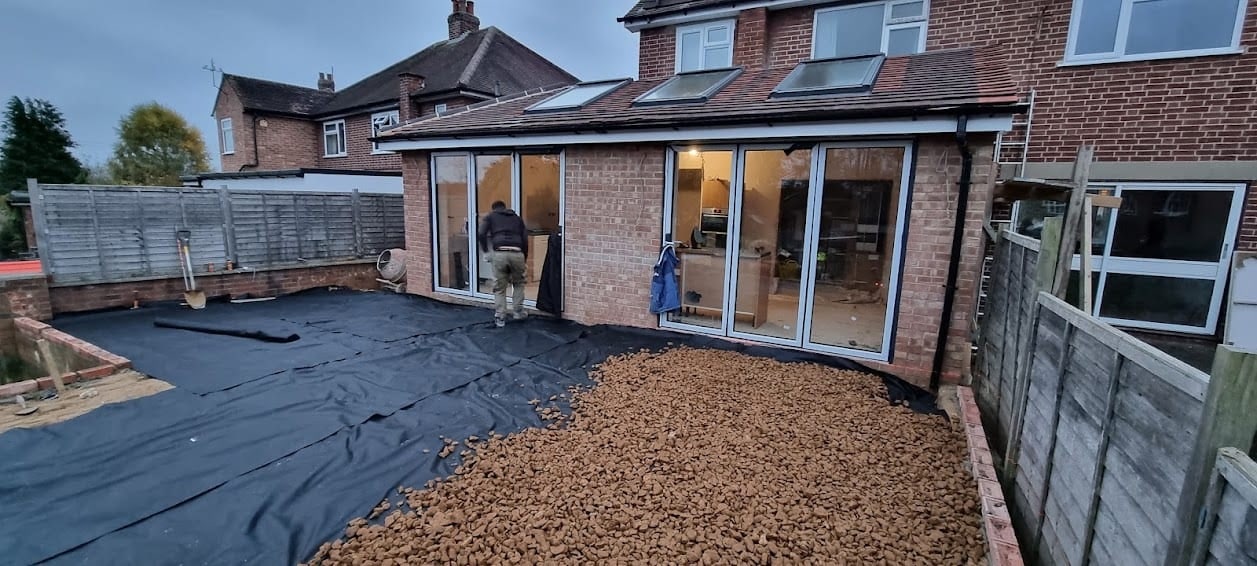Rear extension with roof windows under construction in Oxford