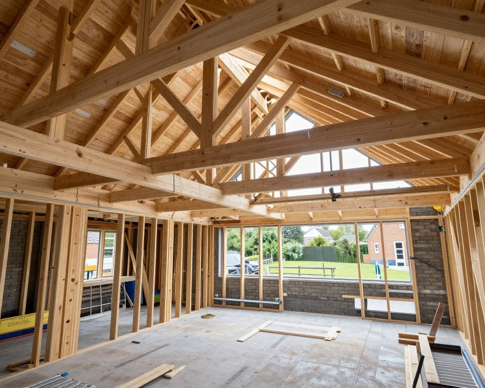 Illustrative image of structural work during a trussed roof loft conversion