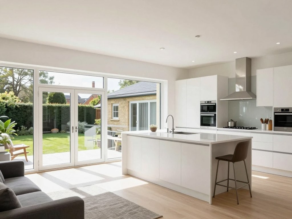 Illustrative image of kitchen extension with garden connection in Oxford